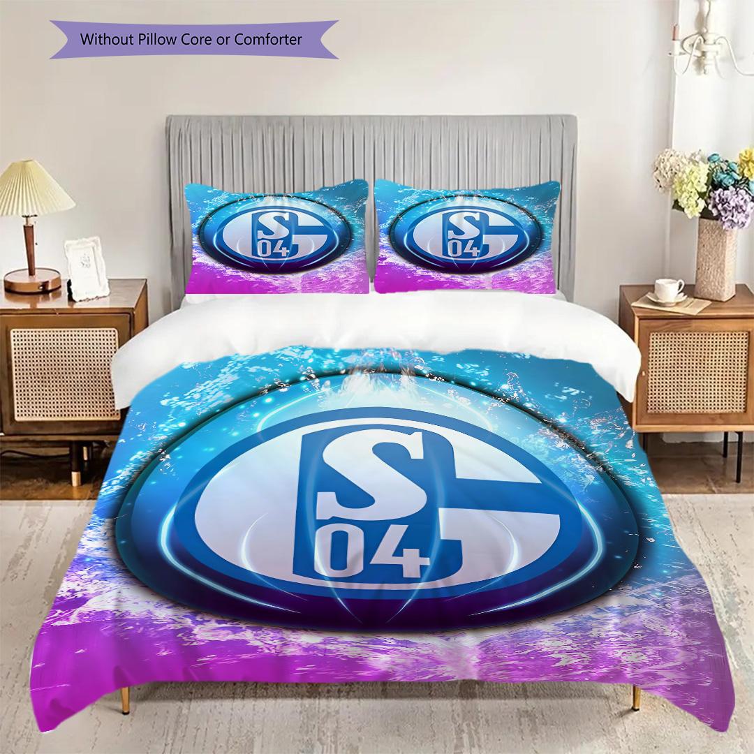 FC Schalke 04 Muster Bettwäsche Steppdecke Set Bettbezug Kissenbezug Heimdekoration Geburtstagsgeschenk (1 Bettbezug + 2 Kissenbezüge, ohne Füllung) 135x200cm