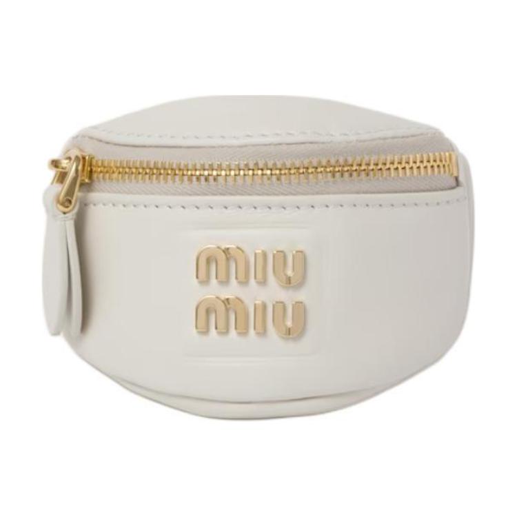 MIU MIU Wander Serie Letter Logo Reißverschluss Leder Mini Handgelenk-Tasche Damen Handgelenk-Tasche Kreideweiß 5IB504-2E6Y-F0K74 Basic Set (Bag+Dust Bag) beige