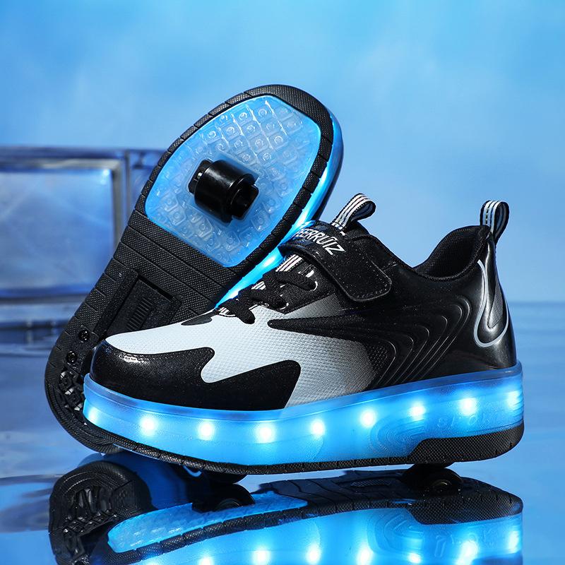Zwei Räder Kinder LED Licht Rollschuhe Für Kinder Jungen Mädchen Leuchtende Sneaker Skateboard USB Aufladung 28(insole 18cm)