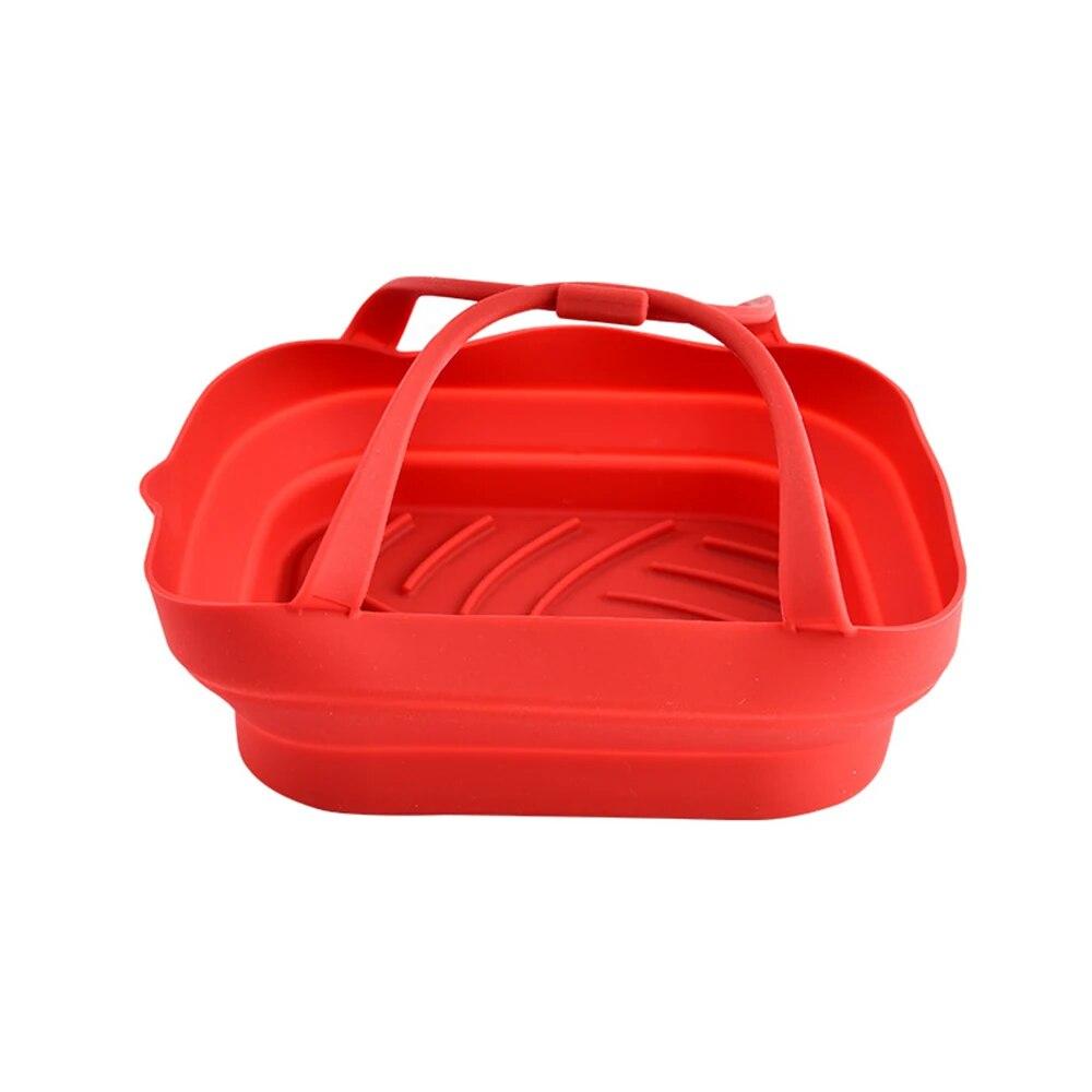 1Pcs Air Friteuse Ofen Silikon Backblech Wiederverwendbare Pizza Gebratenes Huhn Korb Silikon Formen Für Air Friteuse Grill Pan rot