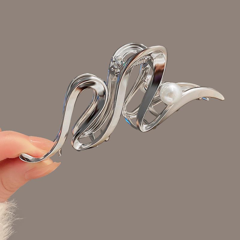 Frauen Haar Klaue Korea Gold Silber Metall Perle Wellen Geometrische Haar Zubehör Für Frauen Krabben Klemme Haar Fängt Clip headwear silber