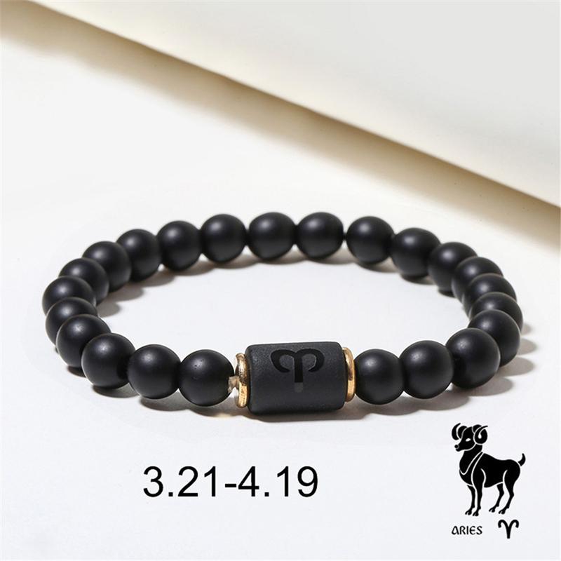Mode Sternzeichen Armbänder Für Frauen Männer Matte Schwarz Achat Perlen Armbänder Paar Geschenke Schmuck Perlen Armbänder Aries