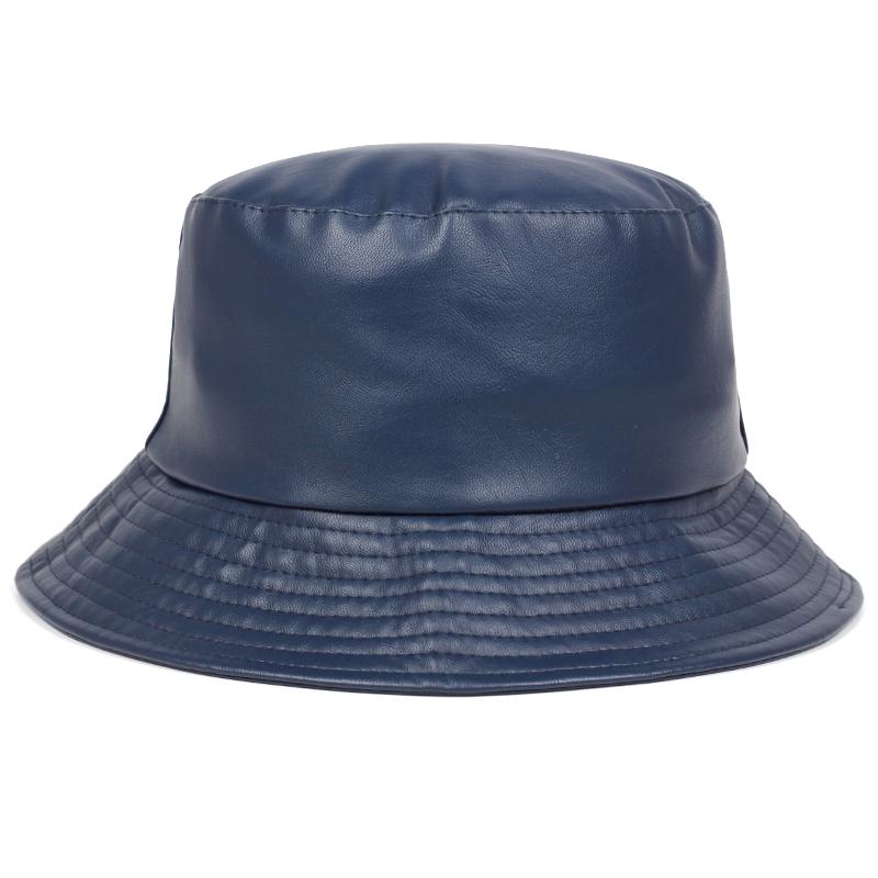 Bucket Hat Kunstleder Bucket Hats PU-Leder Solid Top Herren- und Damenmode Bucket Cap Panama Fisherman Caps navy blau