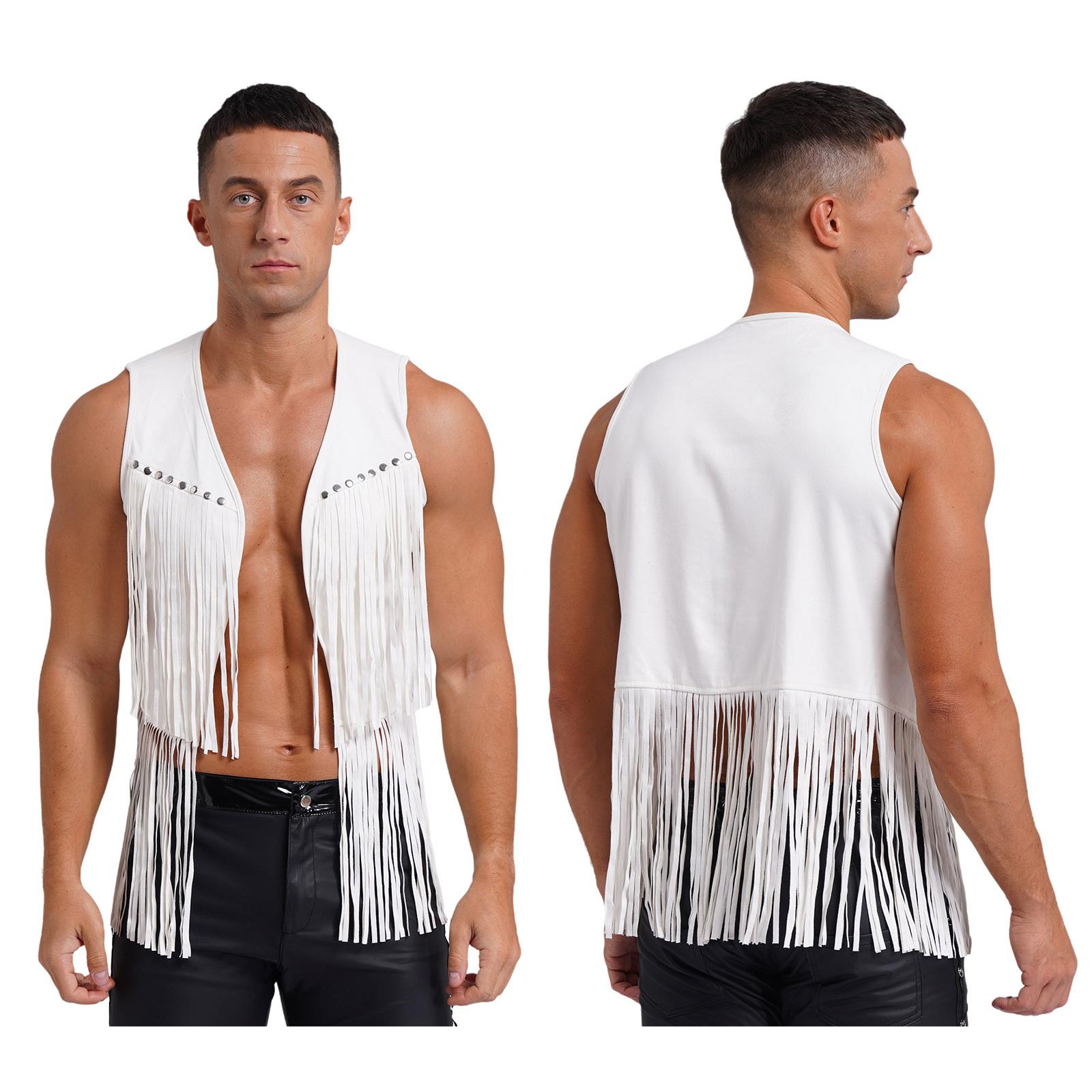 Herren Weste mit Quaste, Kunstwildleder, vorne offen, ärmellos, Western-Cowboy-Weste L