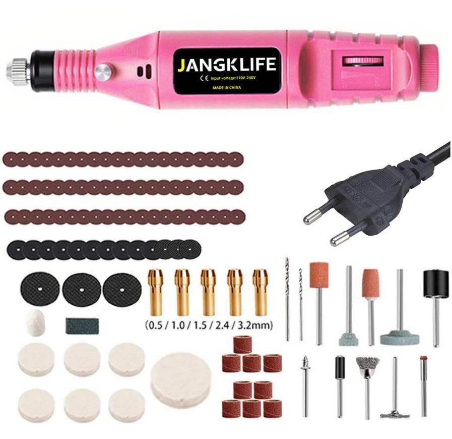 9-V-Mini-Bohrmaschine, elektrischer Schnitzstift, Bohrmaschine mit variabler Geschwindigkeit, Rotationswerkzeug-Kit, Gravierstift zum Schleifen und Polieren rosa