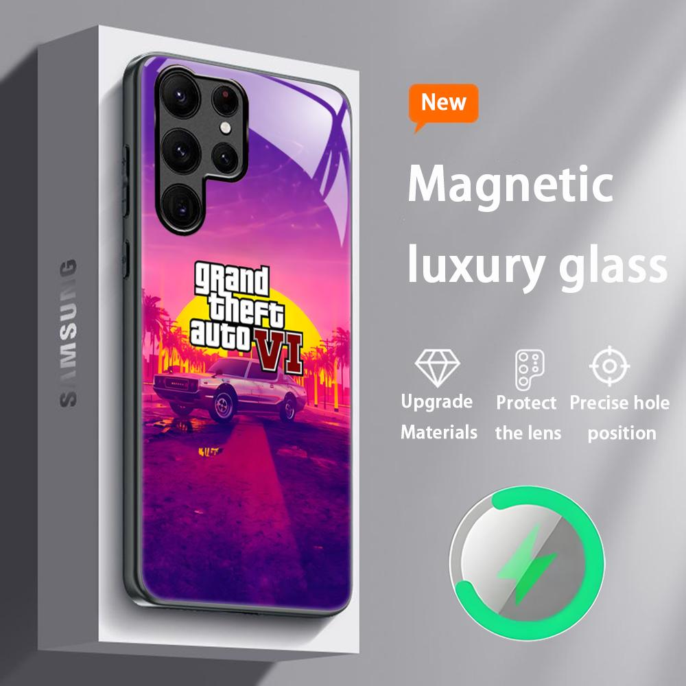 G-GTA6 R Star Game Heißes Handyhülle Für Samsung S25 S24 S23 S22 S21 S20 Plus Ultra Note20 Glas Magnetische Hülle Samsung S22 Plus