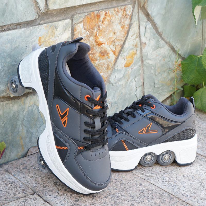 Rollen-Sneaker mit Doppelrädern, für Jungen und Mädchen, Rollschuhe, Rollschuhe, Verformungsschuhe, Rollschuhschuhe 32 graue