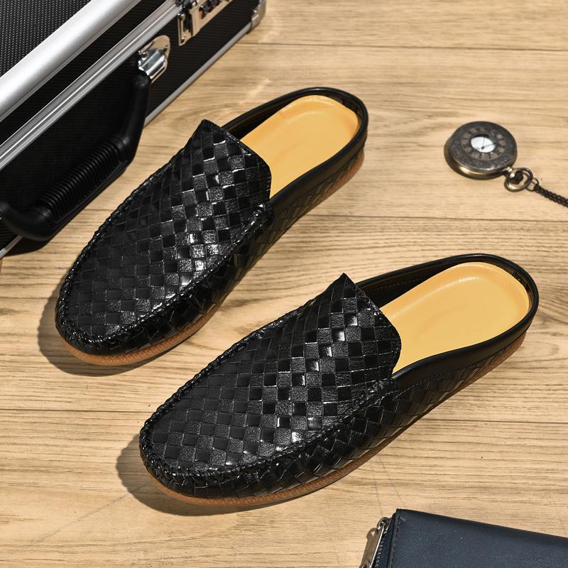 Mode Neue Herrenmode Halbschuhe Fahrschuhe Herren Lässige Gewebtes Muster Pantoletten Mokassins Atmungsaktive Slipper Zapatos Hombre 45 black