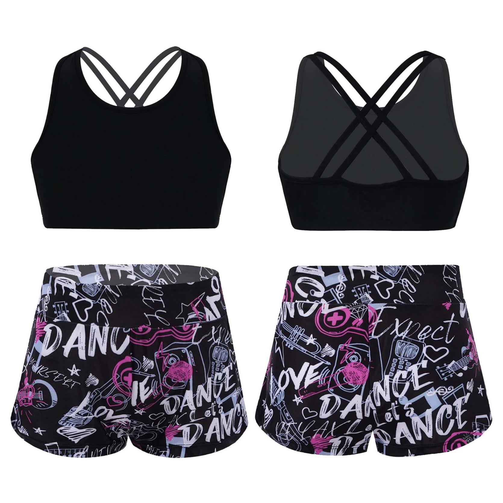Kinder Mädchen bedrucktes Rash Guard Tankini Sport Crop Top + Badeshorts Badeanzug Strandbadebekleidung 15-16 Years hellrosa/schwarz