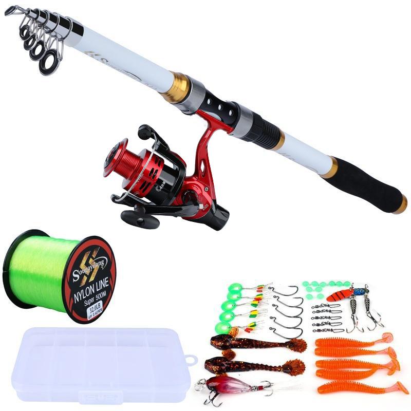 Sougayilang Spinning Angelrute Reel Combos Angelschnur Locken Tragbare Reise Angelrute Rad Angeln Draht Angeln werkzeuge 3.0M Rod&4000 Series Reel rot/weiß