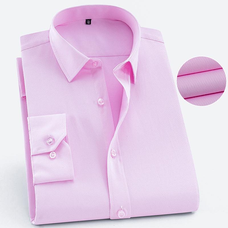 Herren-Hemd, klassisch, Standard-Passform, langärmelig, Basic-Kleiderhemd, solides Twill-Hemd, formelles Hemd für Business, Arbeit, Büro 44 rosa
