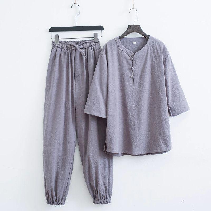 Zen-buddhistische Kleidung für Männer und Frauen – taoistische Kleidung und Anbetungskleidung aus Baumwolle und Leinen Quadruple Extra Large (4XL) gray