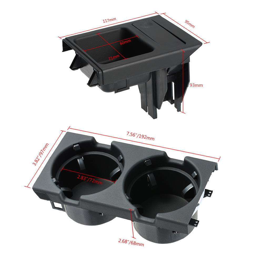 Getränkehalter für die vordere Mittelkonsole des Autos + Münzhalterablage für BMW 3er E46 1998–2004, Schwarz