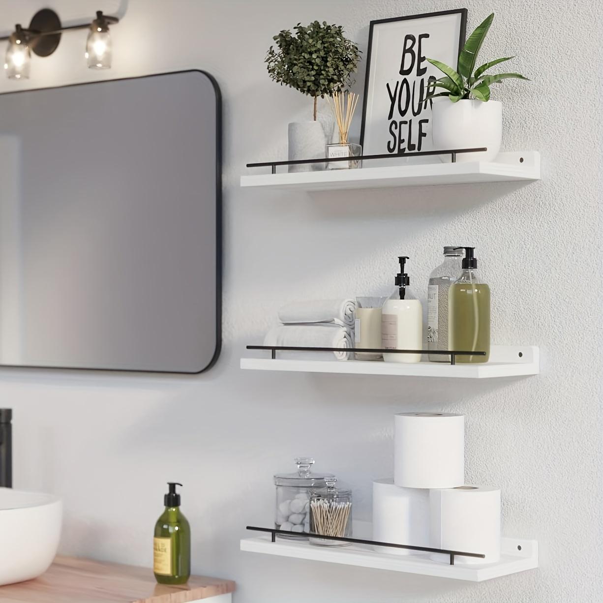 3-teiliges schwebendes Regal aus Holz im rustikalen Stil, Wand-Organizer für das Badezimmer, platzsparender Badezimmer-Organizer, Heim-Wanddekoration 3pcs