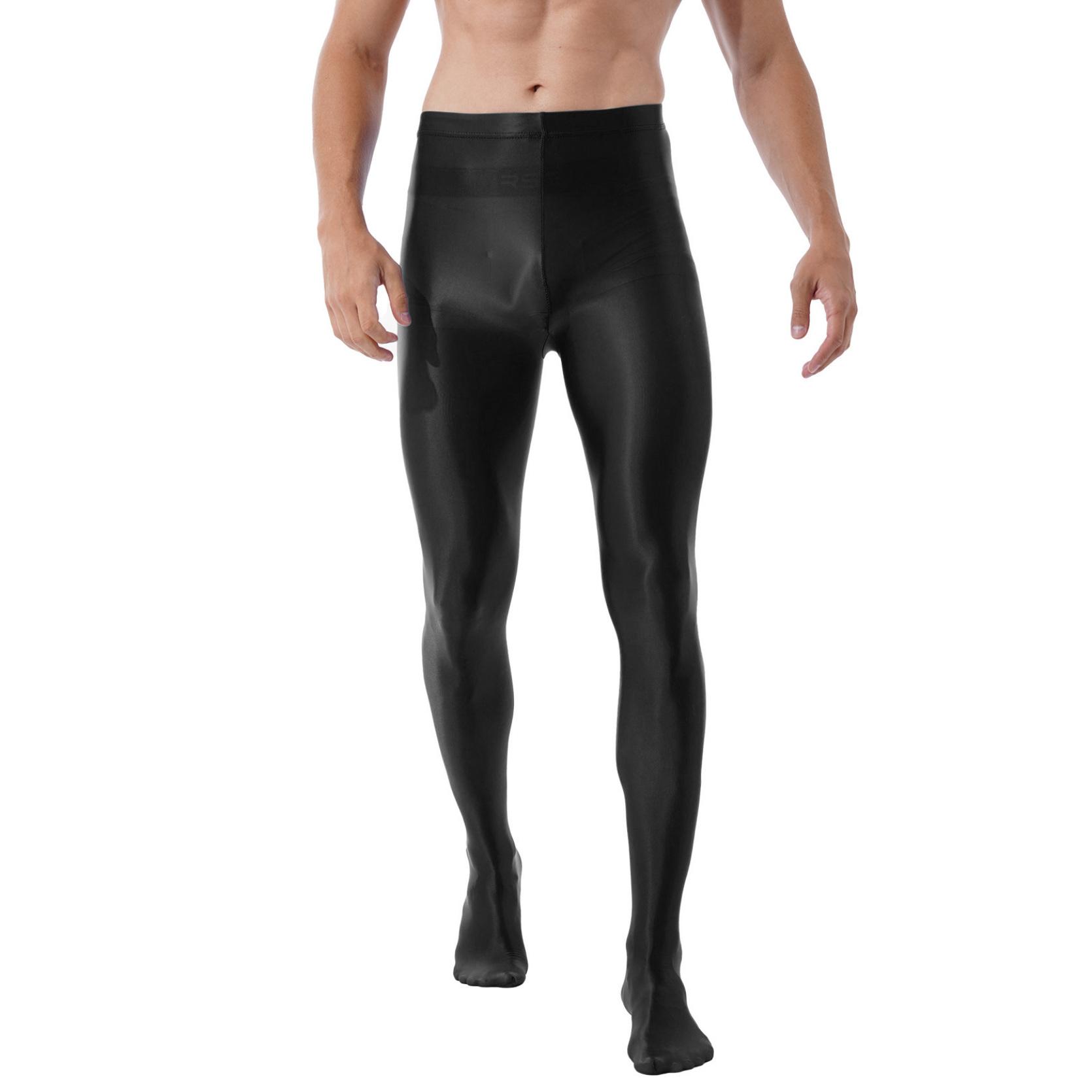 Männer Hohe Taille Glänzende Strumpfhosen Strümpfe Leggings Fitness Workout Sport Hosen Strumpfhosen XL schwarz