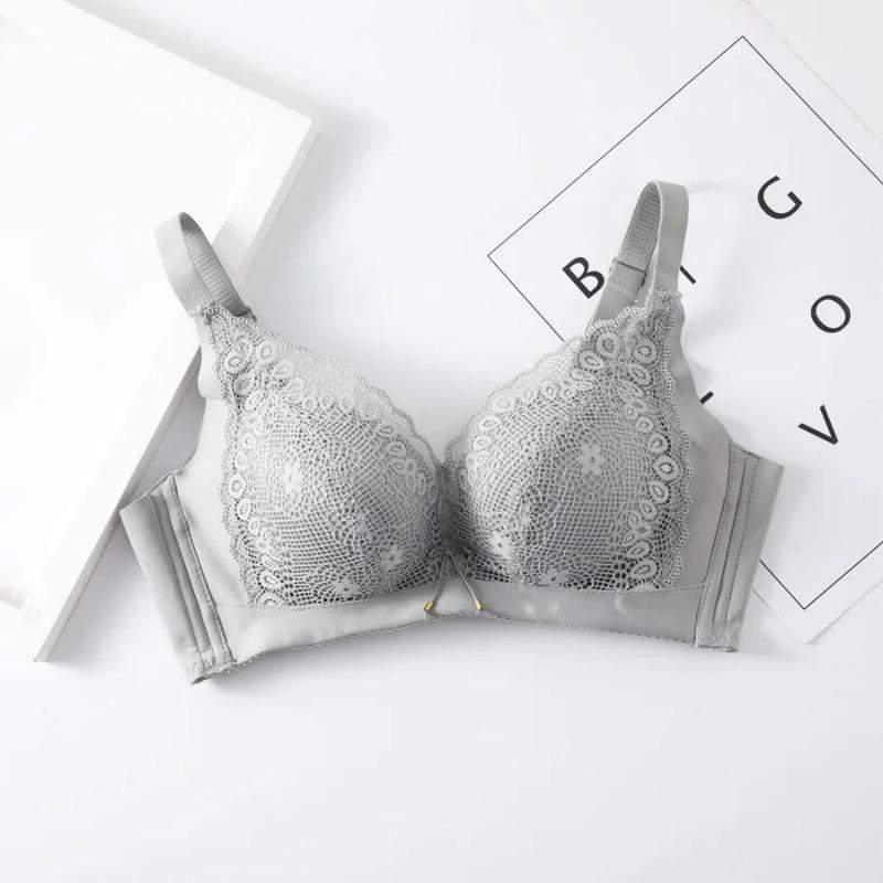 Push-Up-BH für Damen, sexy Bralette aus floraler Spitze, kabellos, weicher Büstenhalter, gepolstert, bequem, kleine Brust, geraffte Damenunterwäsche 32/70 grau