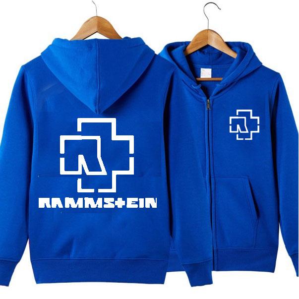 Neue Kapuzenjacke Rammstein Zipper Cardigan Herrenmode Kapuzenloser Pullover Herren S blau