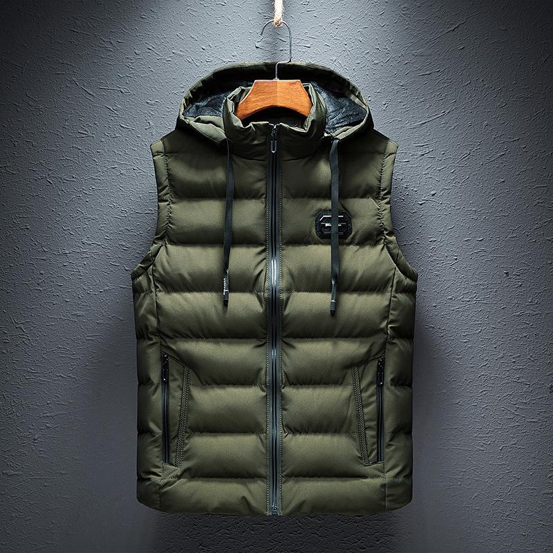 Herren Locker Lässige Jacke Ärmellose Daunenweste Unifarben Herbst Winter Warme Westen Kragen Übergröße M grün