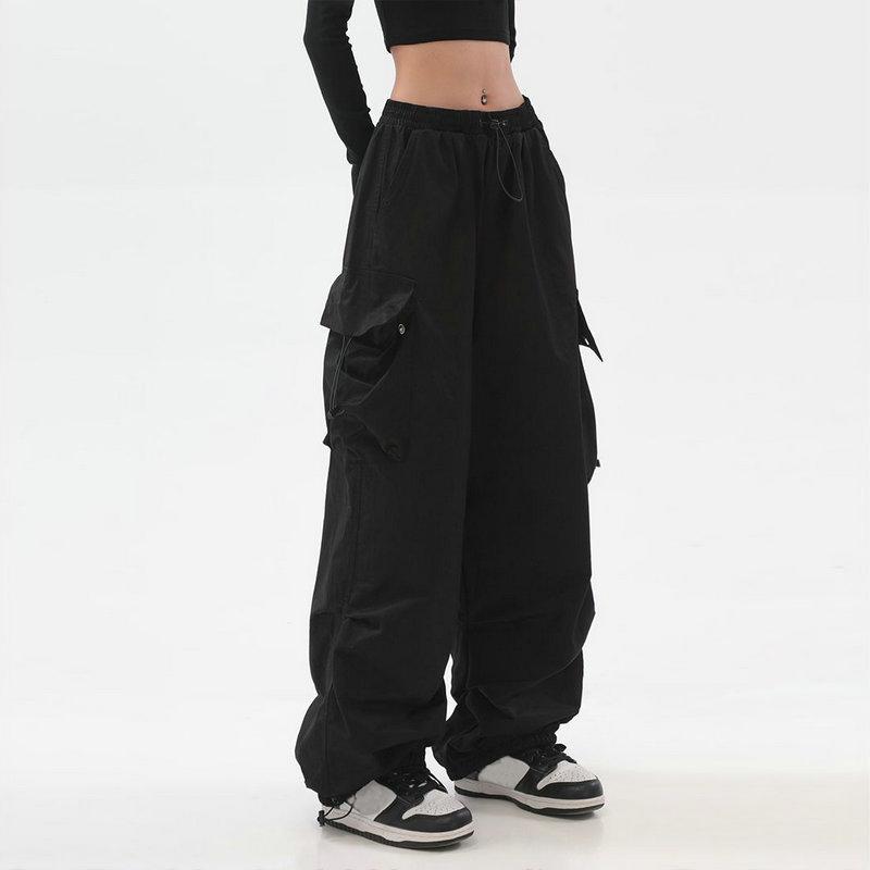 Elastische Taille Frühling Casual frauen Cargo Hosen Mode Streetwear Harem Jogger Knöchel Länge Oversize Lose Hosen Für Mädchen S schwarz
