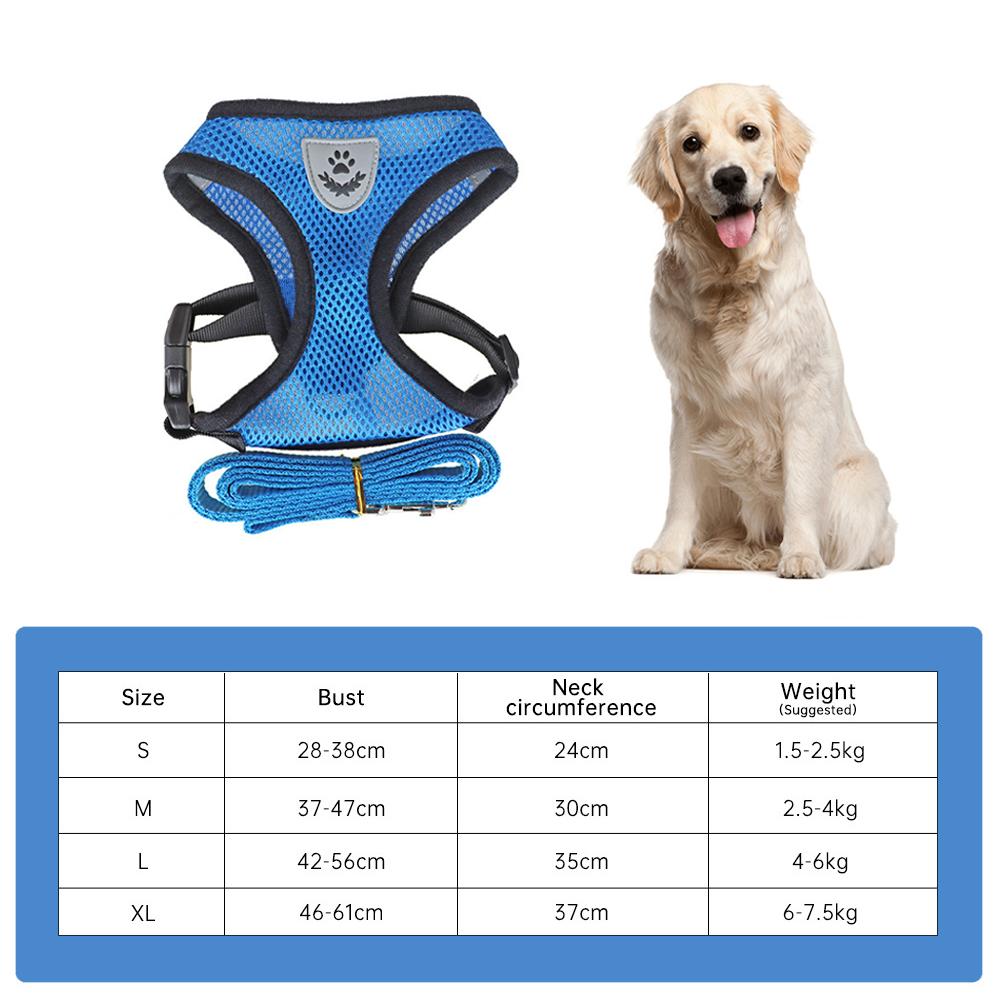Verstellbares Hundegeschirr aus Nylon, reflektierend, weich, atmungsaktiv, kein Ziehen, Hundegeschirr, Weste, Haustiergeschirr und Leine zum Spazierengehen, Haustierbedarf XL
