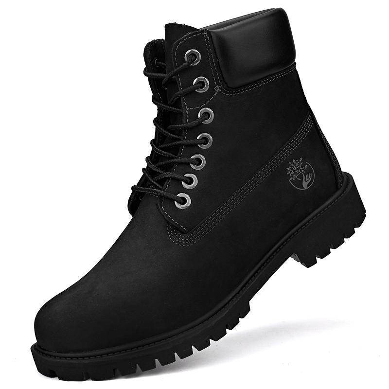 Echtes Leder Dicke Sohle Mode Stiefel neu Herren und Damen Britischer Stil gelbe Stiefel rutschfest Arbeitskleidung Schuhe Lederschuhe 43 schwarz
