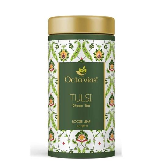 Octavius Tulsi Grüner Tee Lose Blätter - 75 g (35 Tassen) | Überlegenes loseblatt-Geschmackserlebnis | Keine künstlichen Aromen | Reich an Antioxidantien Erfrischend