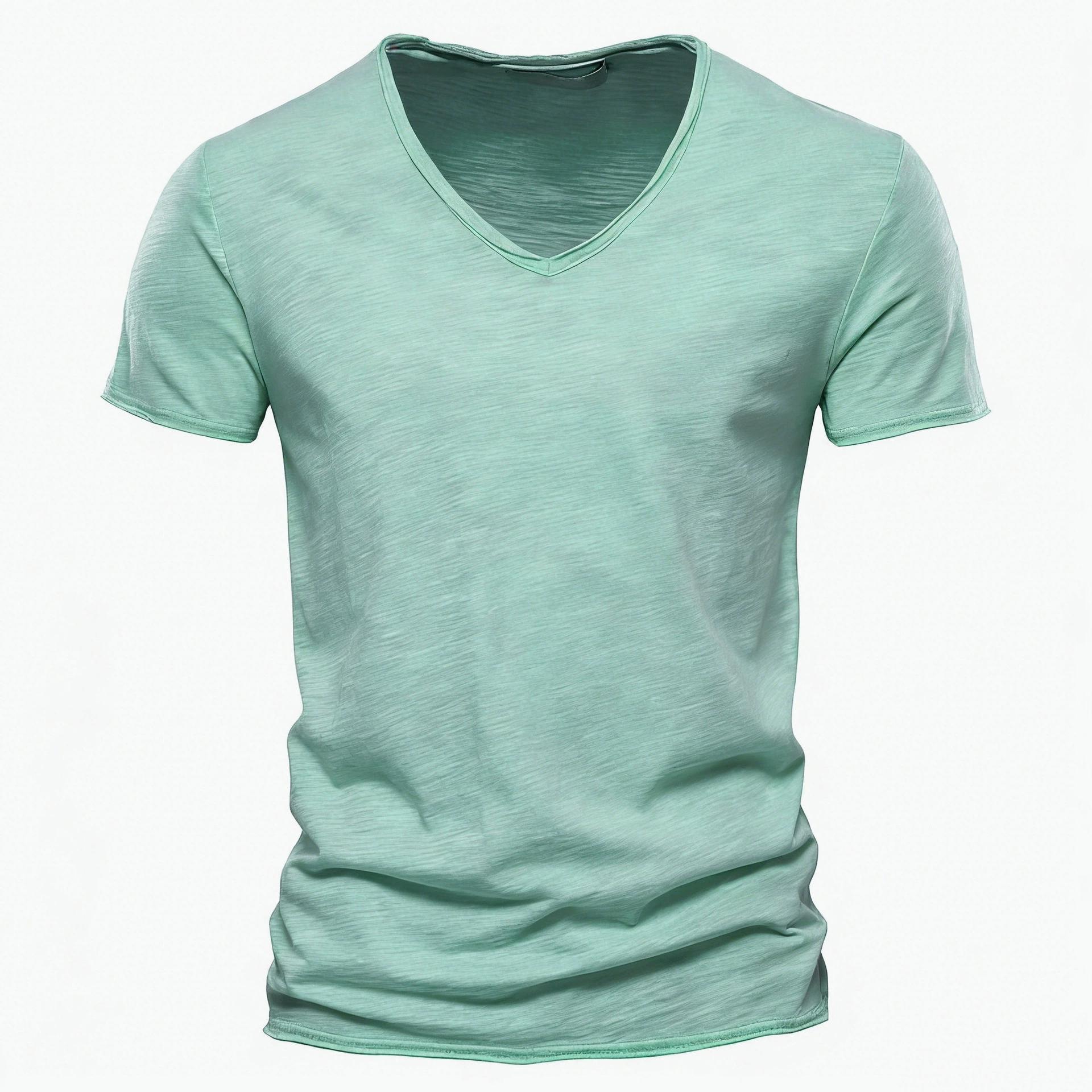 100% Baumwolle Herren T-Shirt Oberteile V-Ausschnitt Dünn Kurzarm T-Shirts Herrenmode Fitness Heißes T-Shirt Für Herren Größe S-5XL M