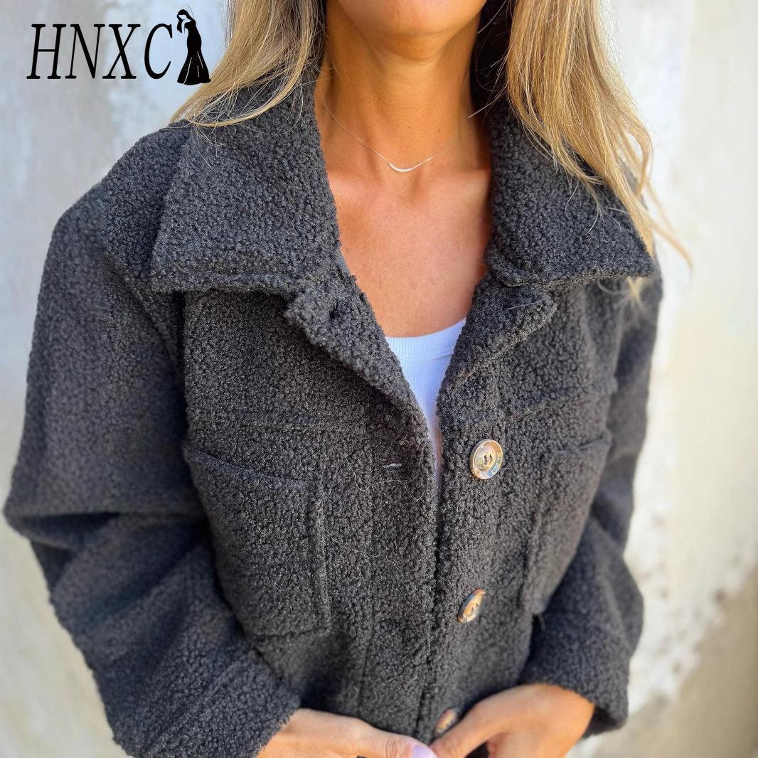 HNXC Damen Vintage Casual Karomuster Herbst Winter Langarm POLO Kragen Jacken & Mäntel XXXXXL schwarz