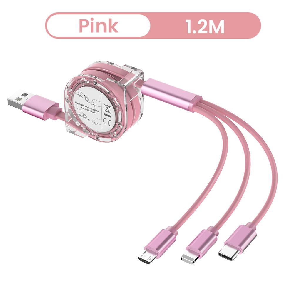 Stretch 3in1 iOS Typ C USB C Micro USB Ladegerät Kabel Für iPhone 12 13 14 5 6 7 8 X Samsung Kabel Draht Auto Ladung Handy Kabel 3 In 1 Cable rosa