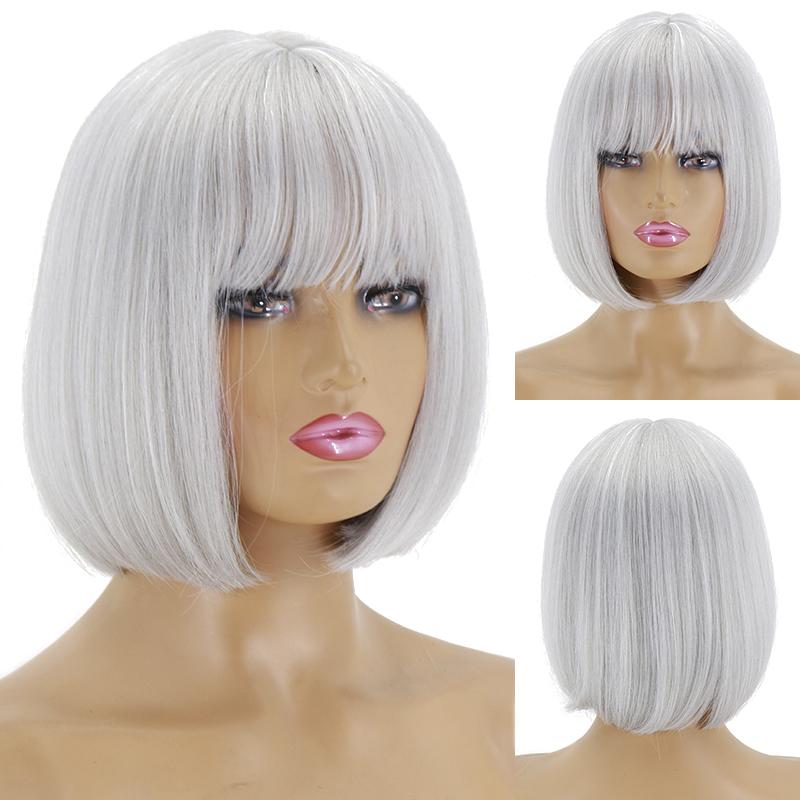 LISI HAIR Kurze Bob-Perücke mit Pony für Damen, synthetische Bob-Perücken, schwarze Perücke für Party und täglichen Gebrauch, schulterlange Cosplay-Bunte Perücke 60-88