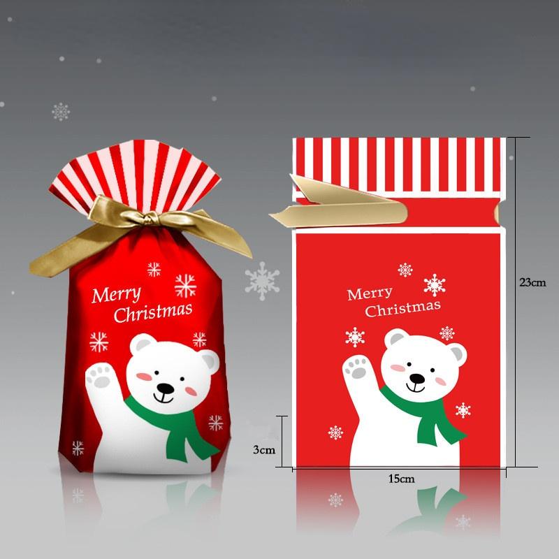 5Pcs Neue Jahr Weihnachten Süßigkeiten Verpackung Santa Geschenk Tasche Weihnachten Kunststoff Tasche Weihnachten Dekorationen für Home Navidad Bear