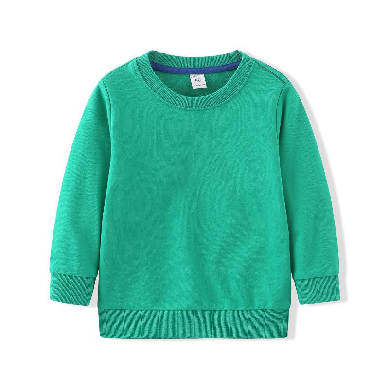 Kinderpullover aus reiner Baumwolle, Frühling und Herbst, dünner Abschnitt, einfarbig, Rundhalsausschnitt, langärmeliger Pullover, Kinderkleidung 90 grün