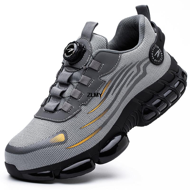 ZLMY Sicherheitsschuhe für Herren mit drehbarem Knopf, Stahlkappe, Sneaker, Luftpolster, Arbeitsschuhe, Mann, pannensicher, Arbeitsstiefel, Schutz 37