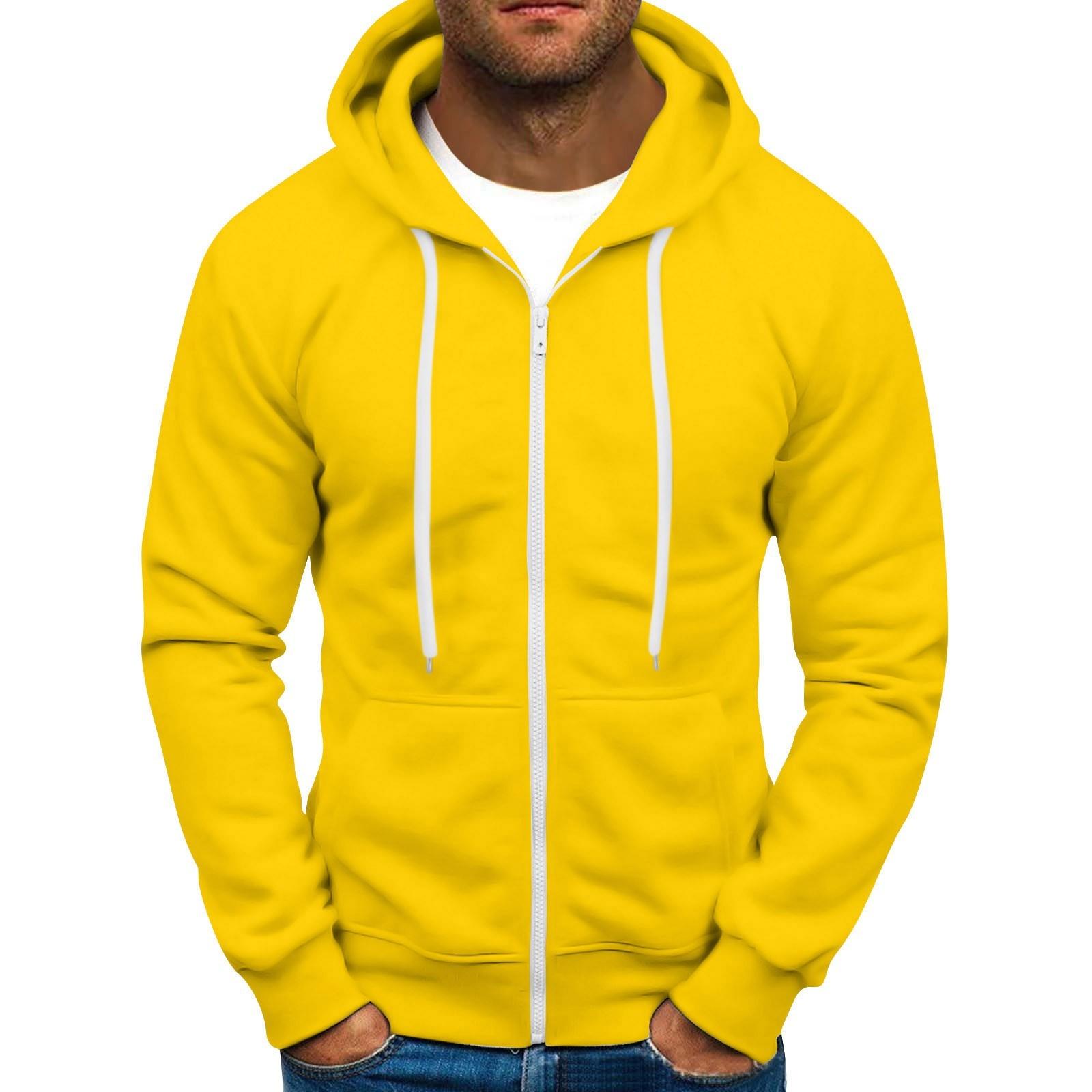 Herren Sweatshirts mit durchgehendem Reißverschluss, langärmlige Pullover-Tops, lässige und große Jacken mit Taschen XL gelb
