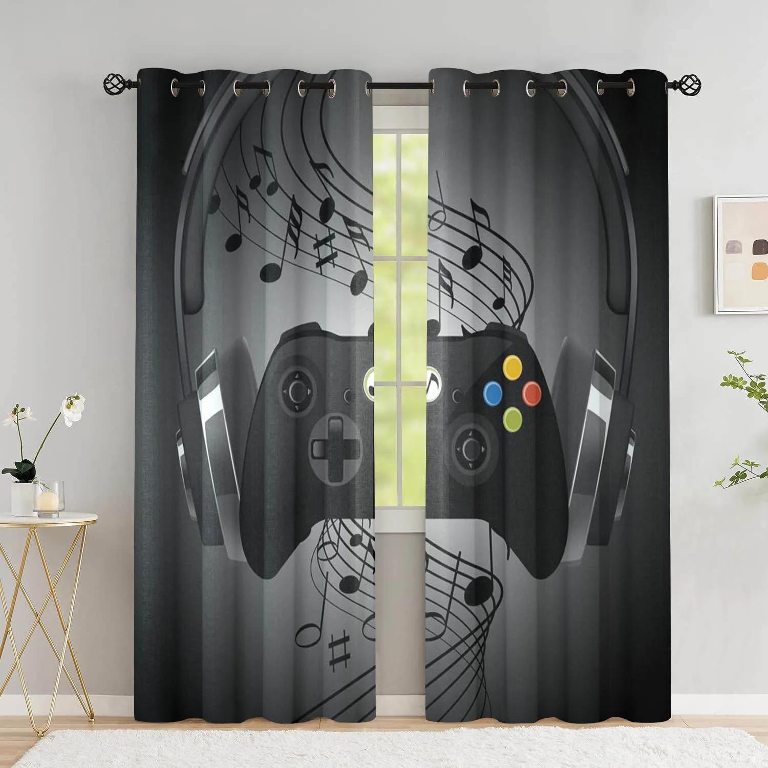 Gamer Vorhänge für Jungen Schlafzimmer Dekoration Gaming Zimmer Dekoration Hohe Verdunkelung Vorhänge Videospiel Spielen Fenster Vorhänge Dicke Verdunkelung Vorhang W55 X H120cm X 2&HOOK gray
