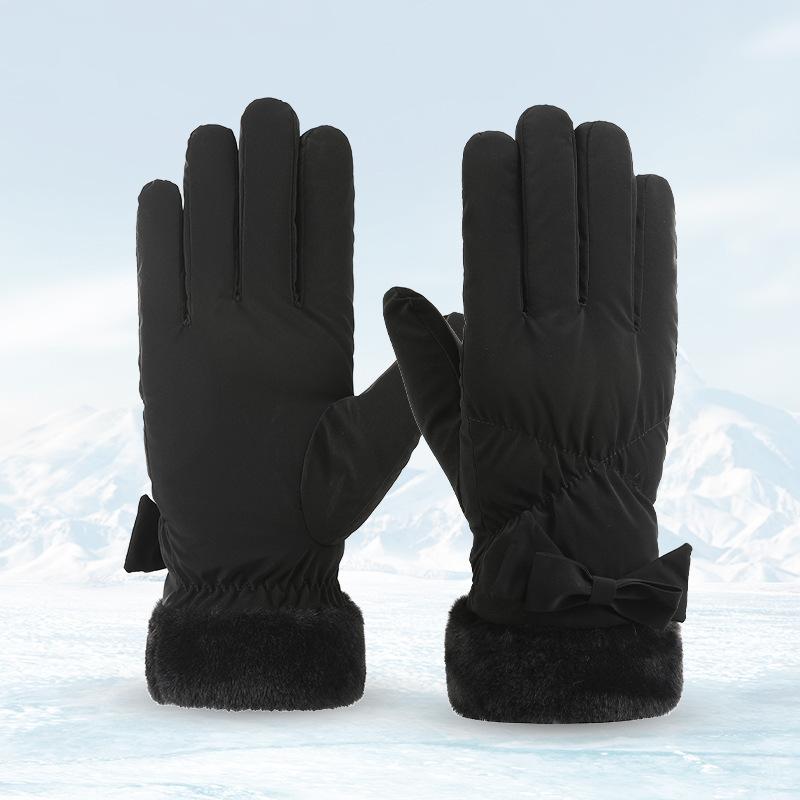 Winter Damen Ski Handschuhe Mode Schleife Plus Fleece Verdickte Warme Handschuhe Reiten Winddicht Touchscreen Handschuhe black