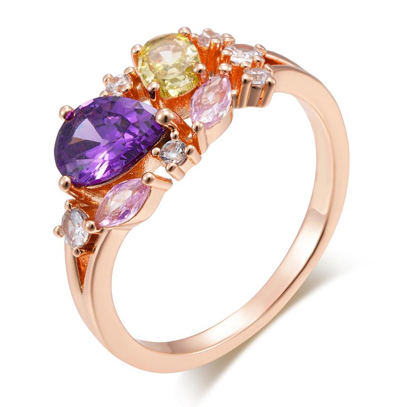 Kinel Lila Zirkon Braut Hochzeit Ring Für Frauen Luxus Edlen Schmuck Rose Gold Farbe Ring Geschenk 9 violett