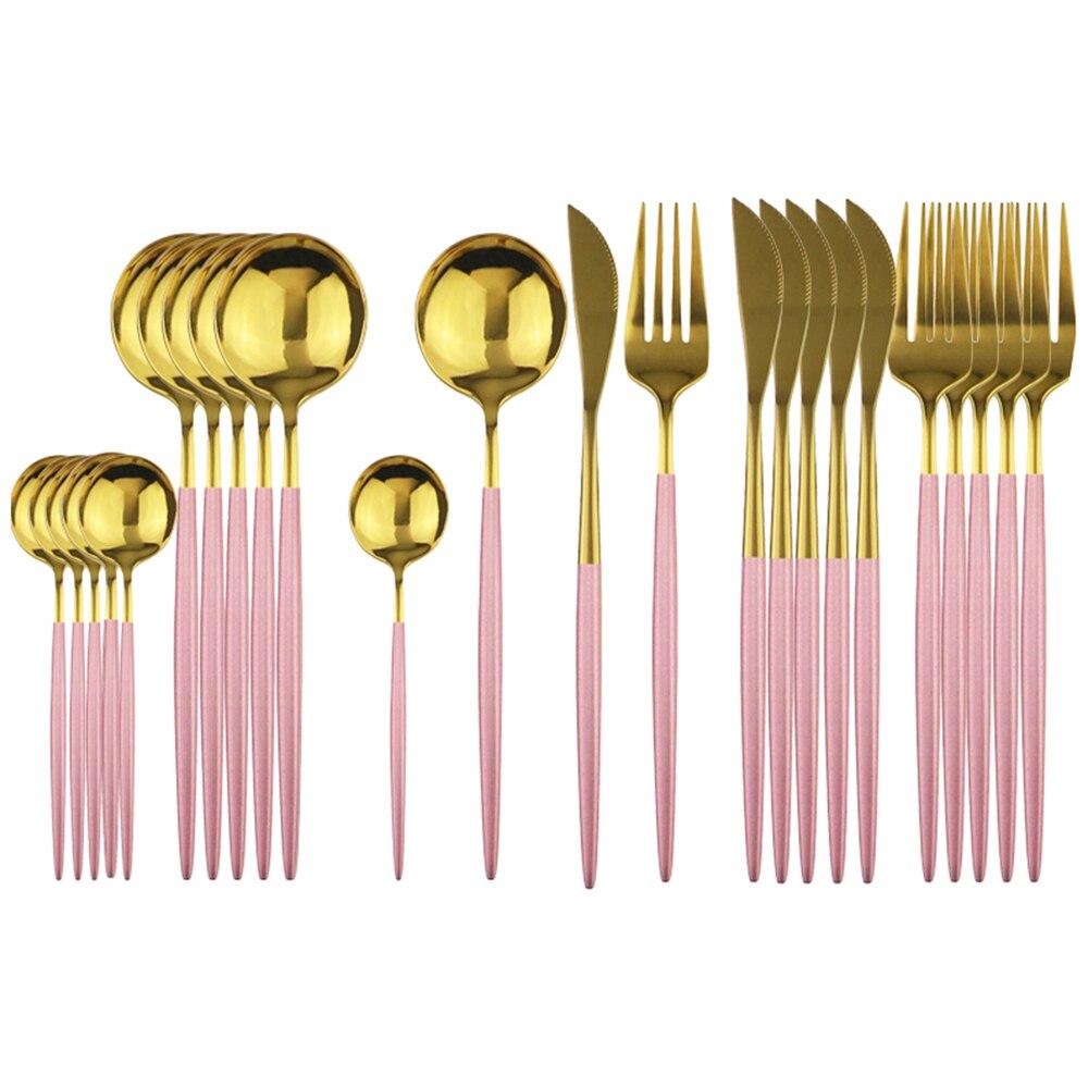 24-teiliges Edelstahl-Geschirrset für die Küche, grünes Gold, Besteck, Messer, Gabel, Löffel, Besteck, minimalistisches Besteck gold/rosa