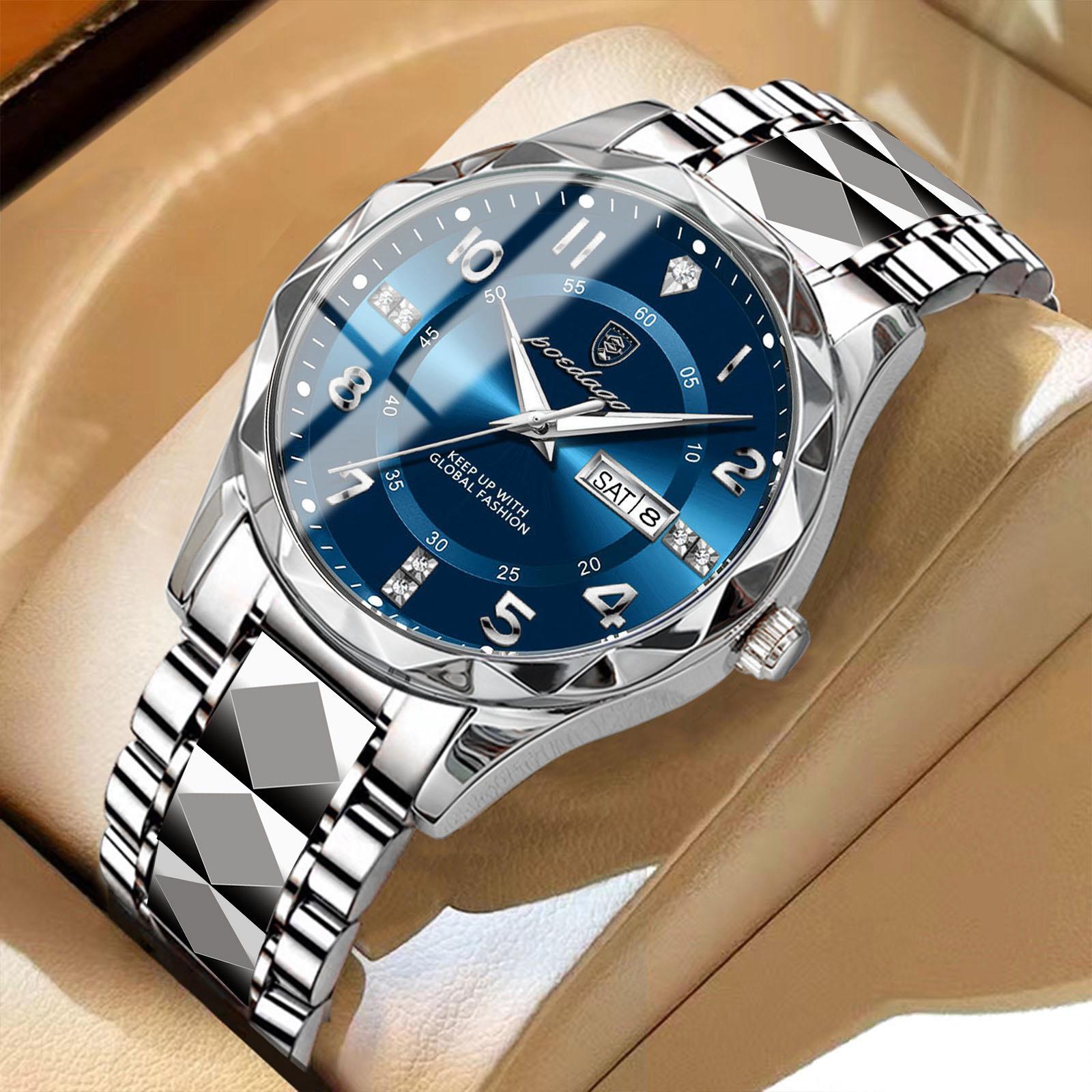 POEDAGAR Luxus Herren Uhren Top Marke Business Mann Armbanduhr Wasserdicht Leuchtende Datum Woche Quarz Herren Uhr blau/silber