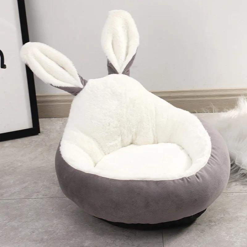 Niedliches Hunde-/Katzenbett mit Kaninchenohren, warme Wintermatte, Hundekissen, pelziges Welpenzwinger, Katzenschlafbett, kleines mittelgroßes Tier, Haustiernest S 50CM white