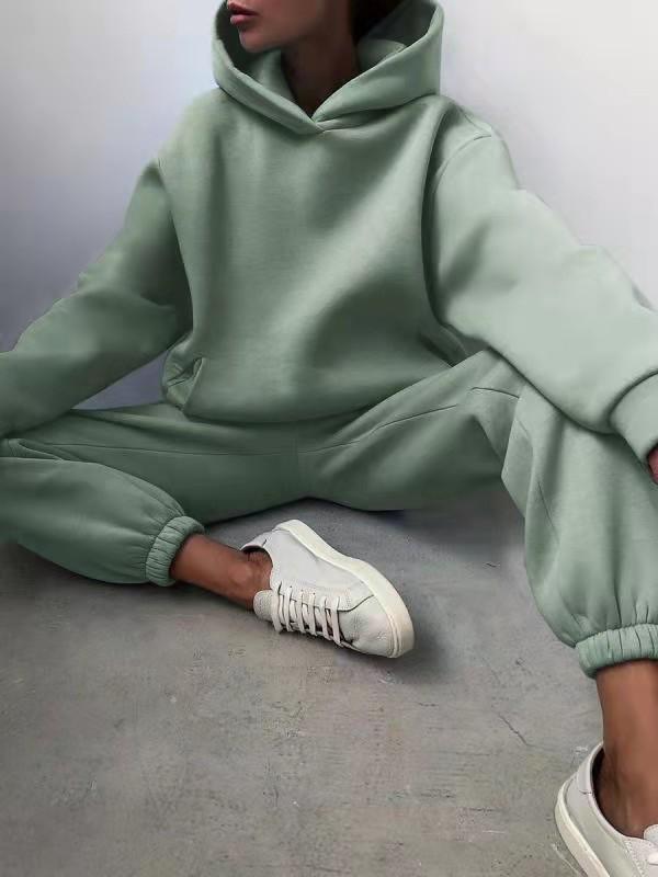 Damen Elegante Feste Sets Für Damen Warme Hoodie Sweatshirts Und Lange Hose Mode Zweiteilige Sets Damen Sweatshirt Anzüge XXXL grün