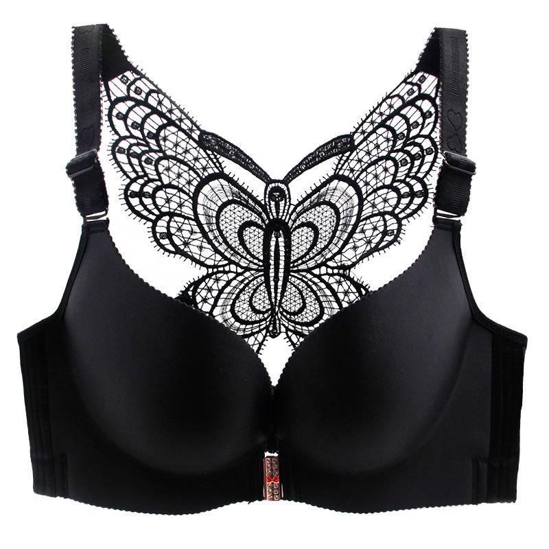Nahtloser BH mit Vorderverschluss, Schmetterling, verstellbarer Push-Up-BH, Plus-Size-BHs für Damen, kabelloses Bralette 38/85D schwarz