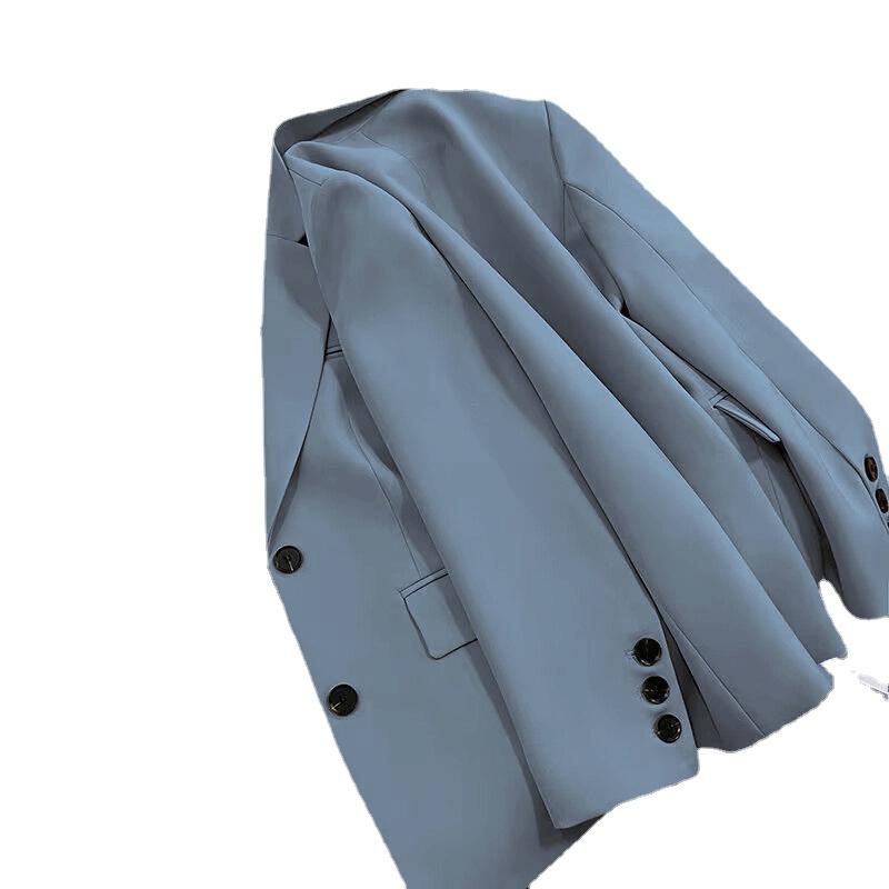 Frauen Einfarbig Schwarz Knopf Tasche Blazer Anzug Langarm Strickjacke Koreanische Mode Casual Multi Farben Blazer Jacke S himmelblaue