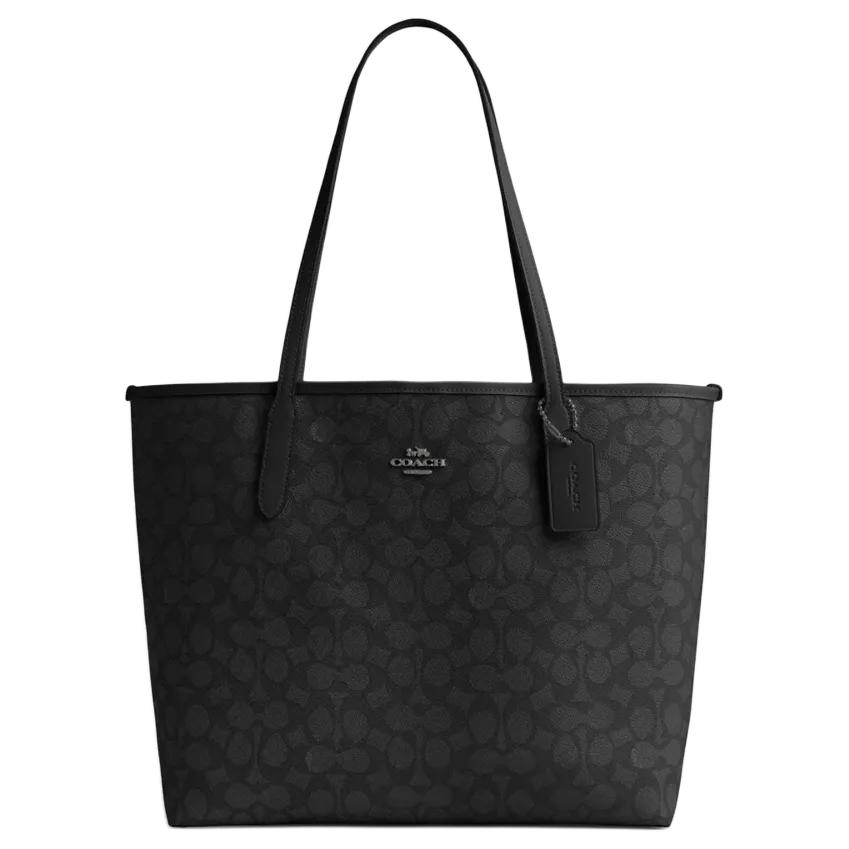 Coach City 33 Logo-Plakette Magnetverschluss Tragetasche Damen Tragetaschen Anthrazit CV976-QBMI5 Gift Box Sets (Basic Set+Black Box)