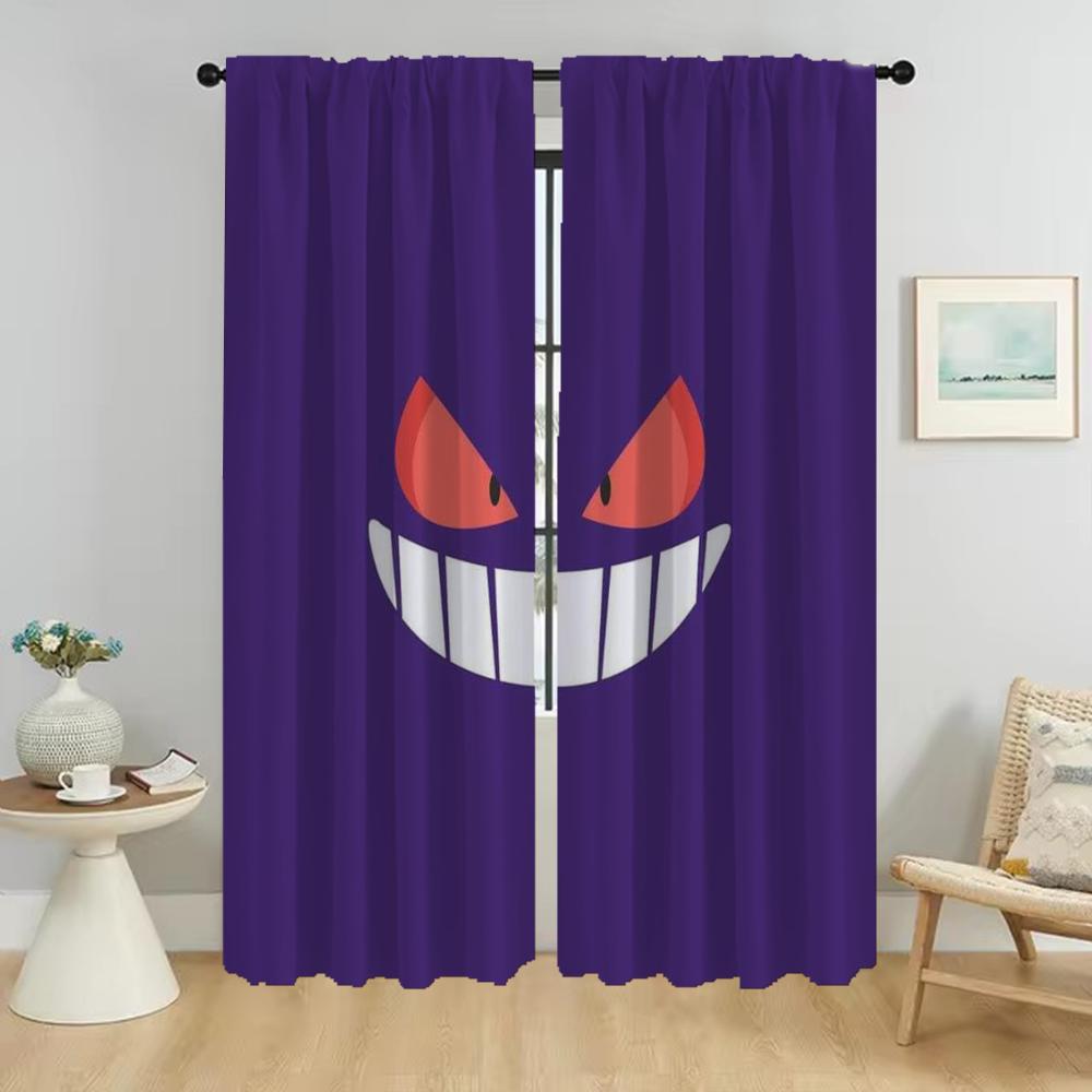 Partition P-pokemones Verdunkelungsvorhang für Zimmer 2 Paneele Tüll für Schlafzimmer Heiminnenbereich Vorhänge Jalousien Halloween Dekoration W107xH241cmx2pcs-CL