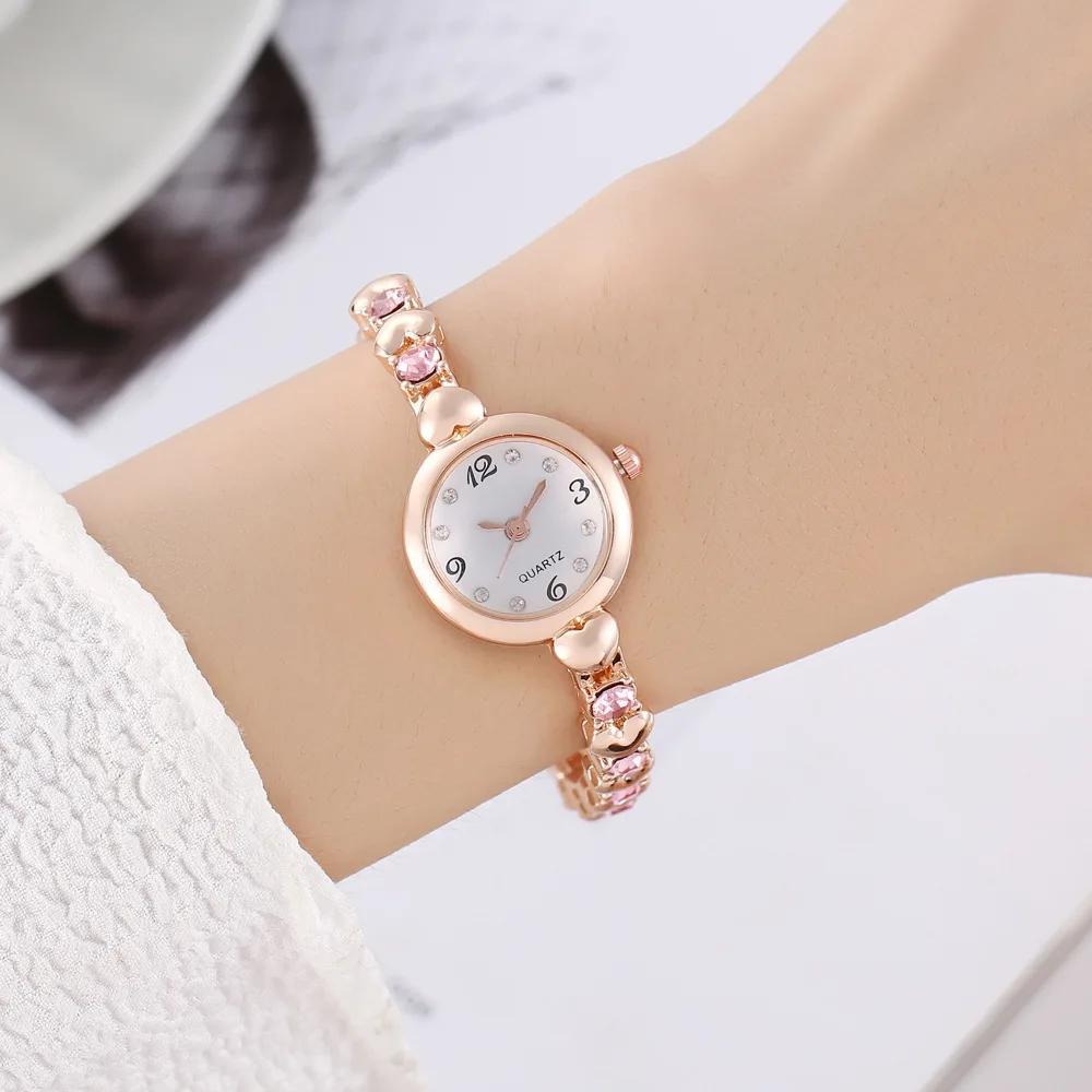 Elegante Uhr für Frauen Quarz Uhren Gold Splitter Metall Band Damen Armband Orologio Diamant Mini Zifferblatt Armbanduhr rosa