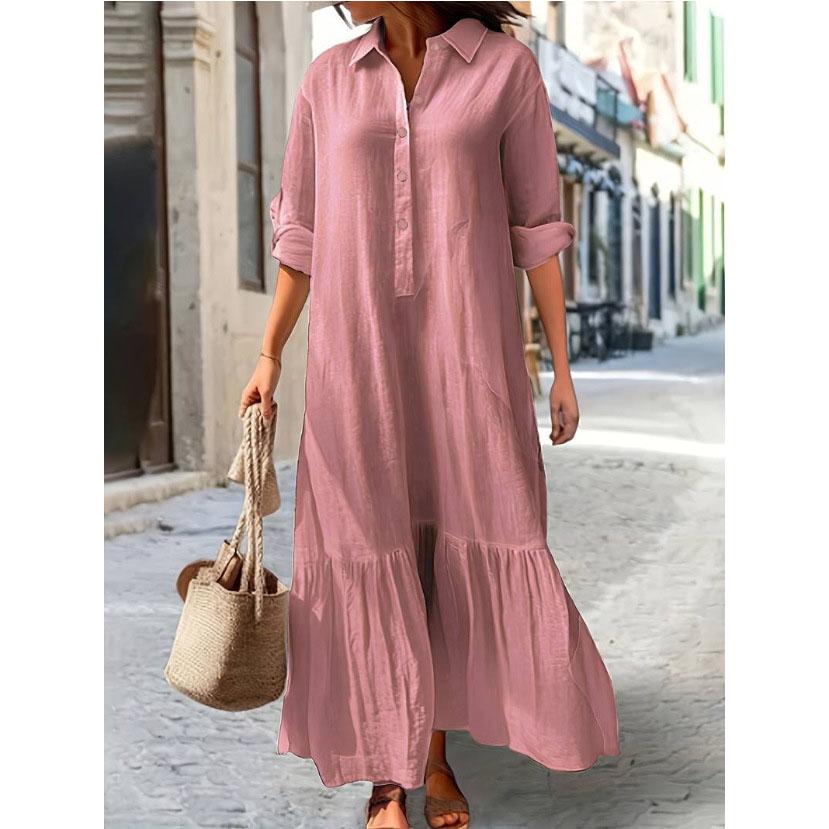 Sommer Baumwolle Leinen Frauen Kleid Schwarz Lose Langarm Hemd Kleider Weibliche Sommer Casual Oversize Elegante Kleidung Damen XXXXXL rosa