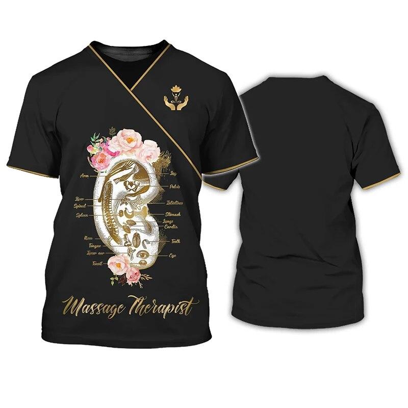 Massage Therapeut 3D Druck T-shirt Uniform Arbeitskleidung Frau Männer Streetwear T Shirts Harajuku Tees Tops Unisex Übergroße Kleidung 5XL gray