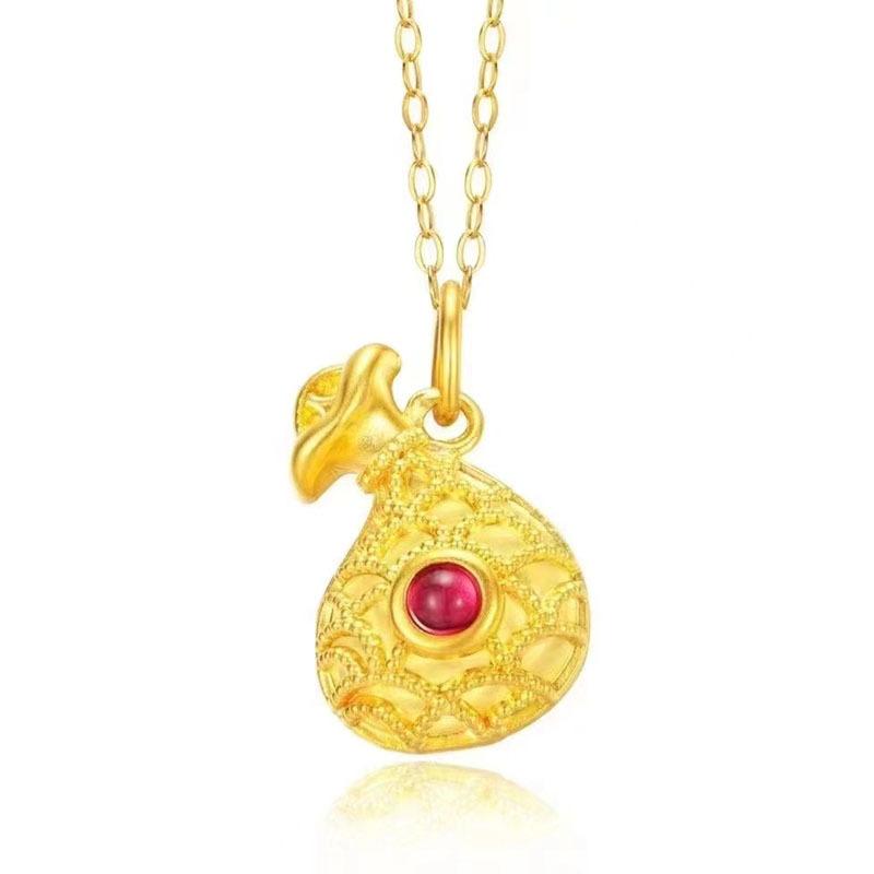 18k Gold Halskette Roter Achat Kleine Geldbörse Fulu Anhänger 750 Gold Schmuck Damen