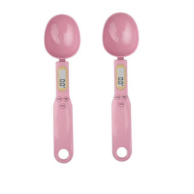 Mini-Löffelwaage, digitale Küchenwaage, elektronische LCD-Lebensmittelwaage, 0,1–500 g, zum Kochen von Mehl, Milch, Kaffeepulver, Gewicht, Messlöffel 2PCS rosa